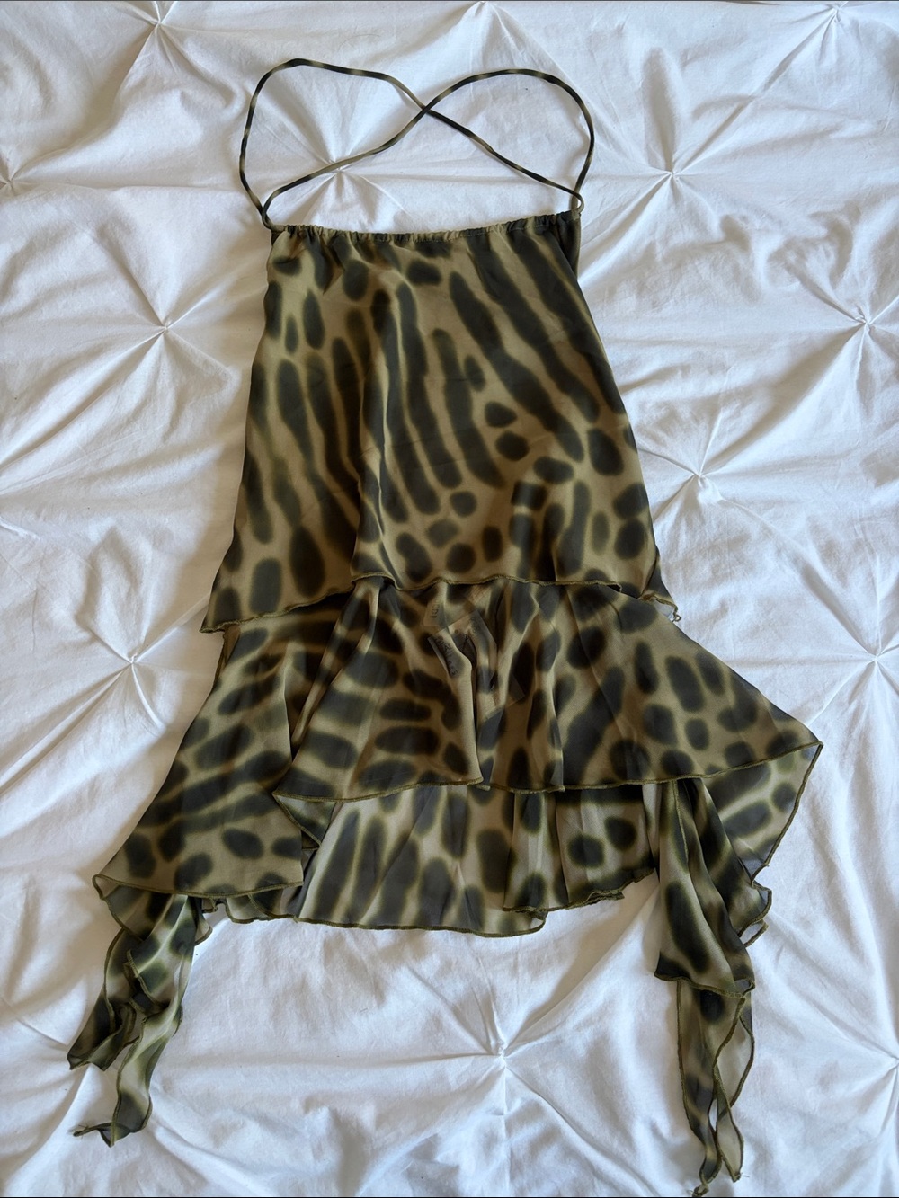 Animal print ruffled draped panel halter neck blouse